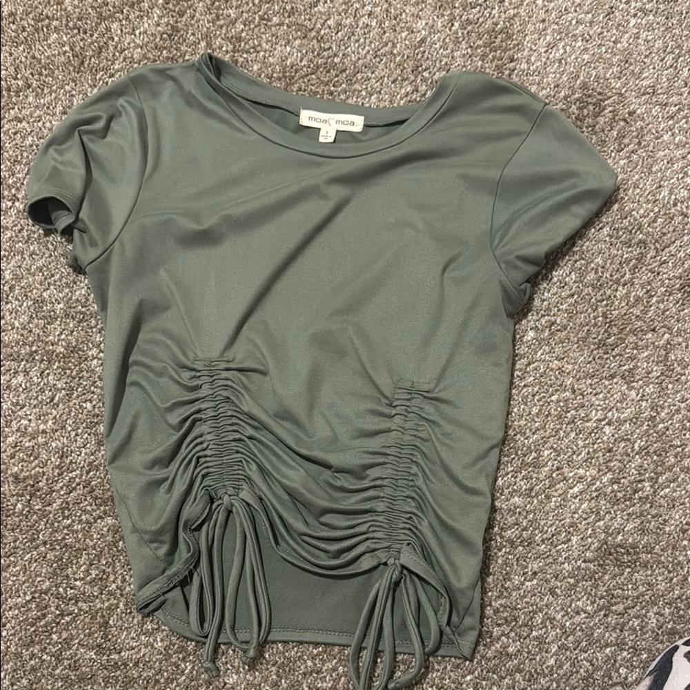 Green Ruched Short Sleeve Tee